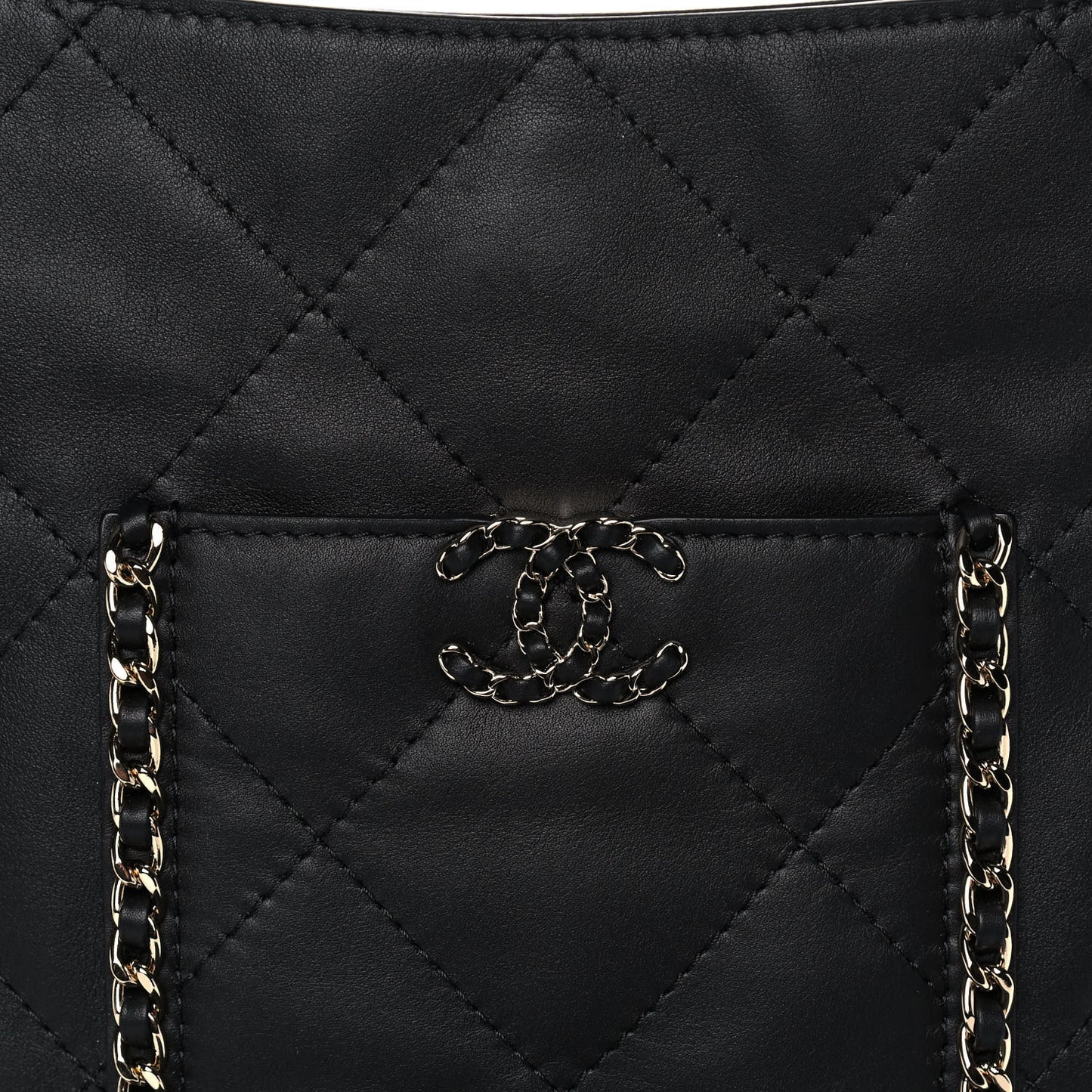 Calfskin Quilted Fringe Small Shopping Bag Black
