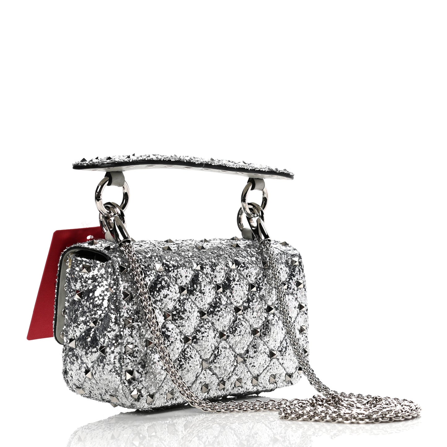 Glitter Mini Rockstud Spike Shoulder Bag Silver
