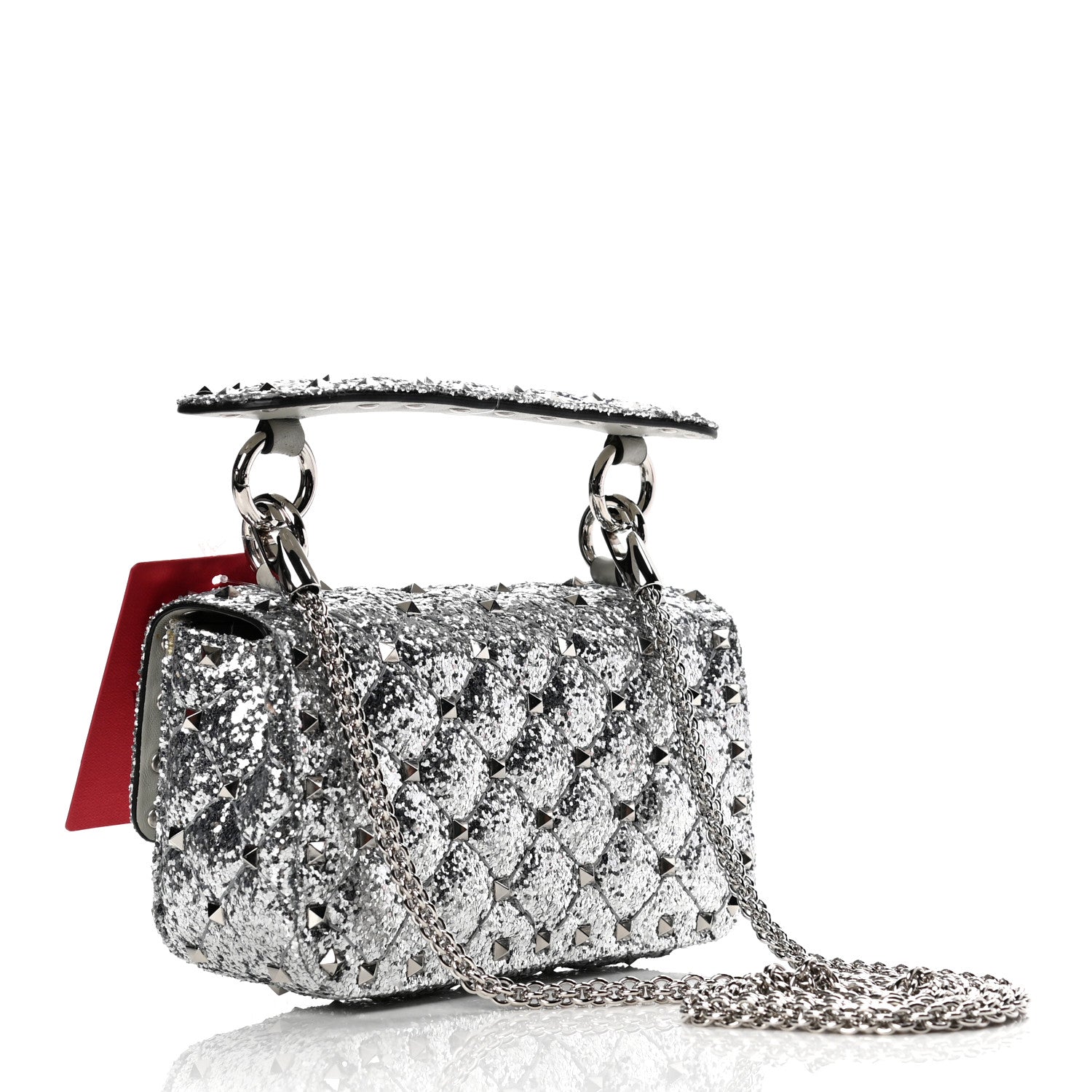 Valentino Garavani Glitter Mini Rockstud Spike Shoulder Bag Silver 2 of 8