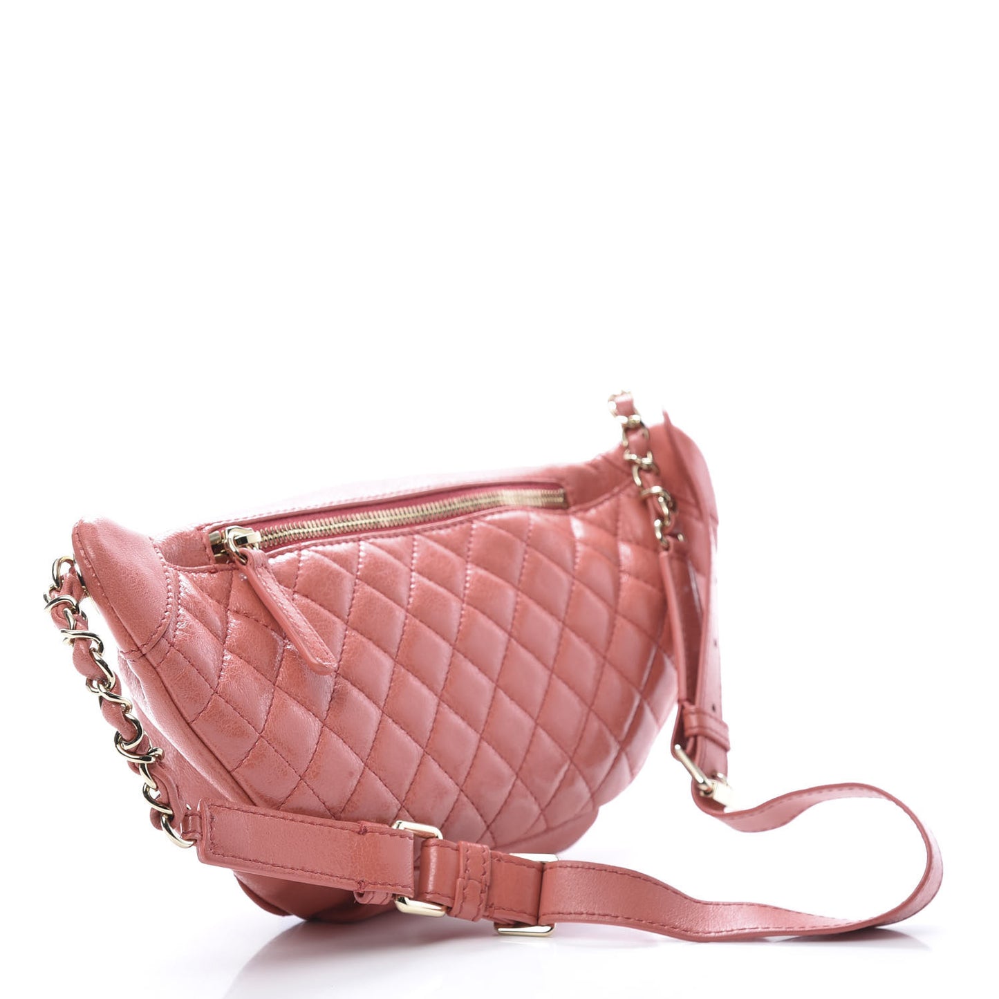 Crumpled Glazed Lambskin Quilted Waist Bag Fanny Pack Pink