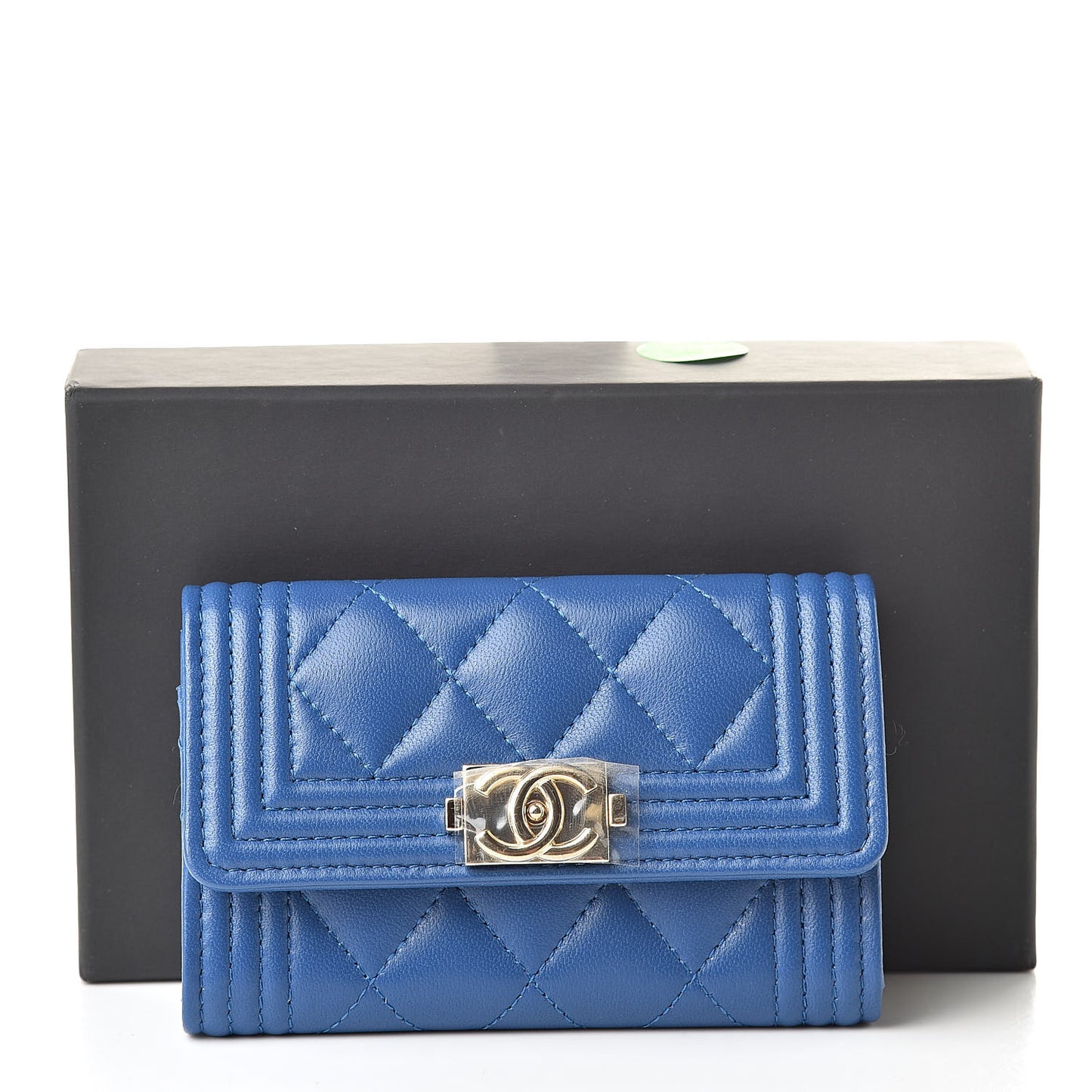Lambskin Quilted Boy Card Holder Wallet Blue