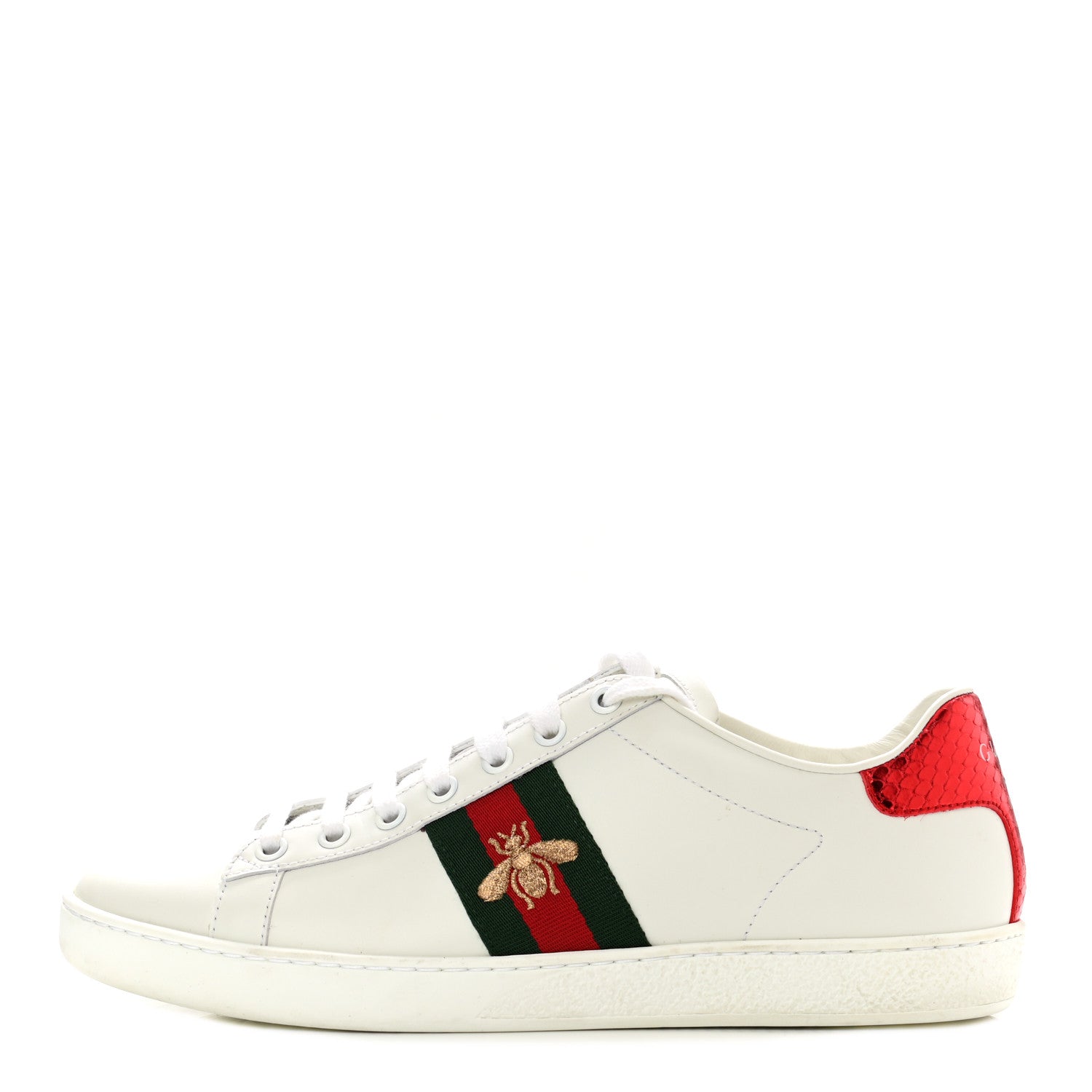 Gucci Calfskin Ayers Bee Embroidered Womens Ace Sneakers 38.5 White Green 1 of 11