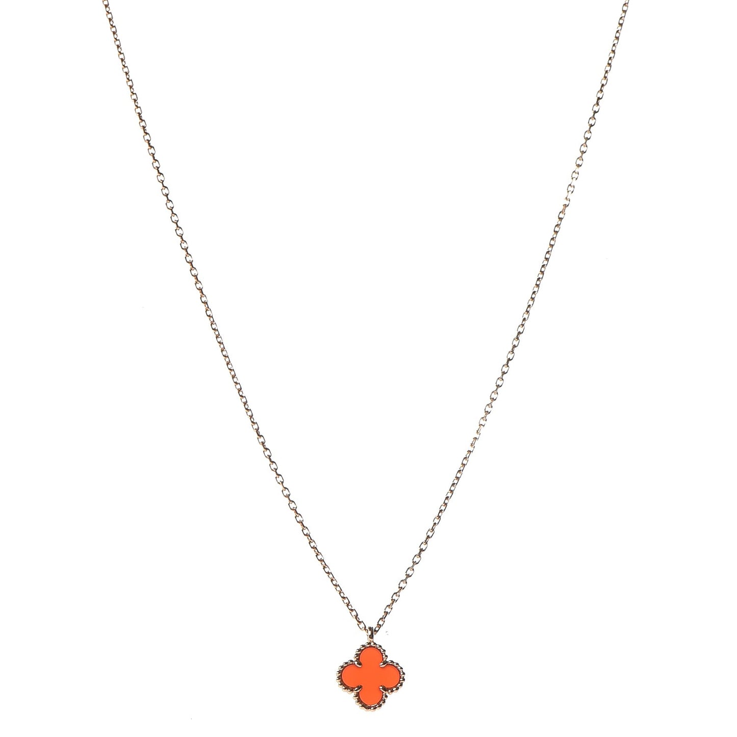 18K Rose Gold Carnelian Sweet Alhambra Pendant Necklace
