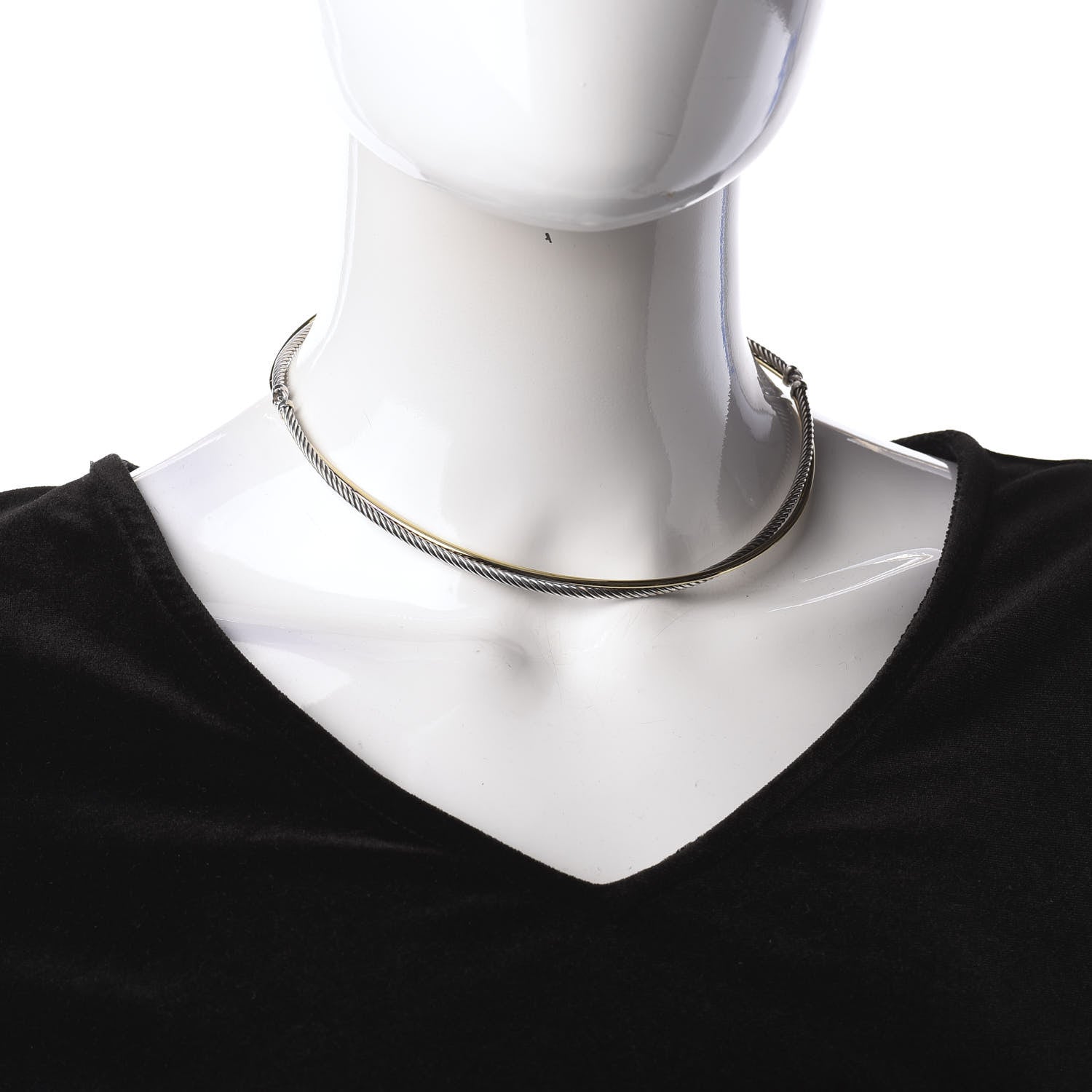 David Yurman Sterling Silver 18K Yellow Gold Crossover Cable Choker Necklace 2 of 4