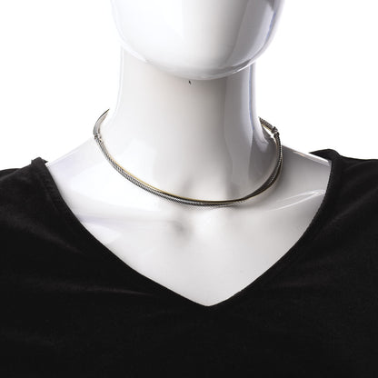 David Yurman Sterling Silver 18K Yellow Gold Crossover Cable Choker Necklace 2 of 4