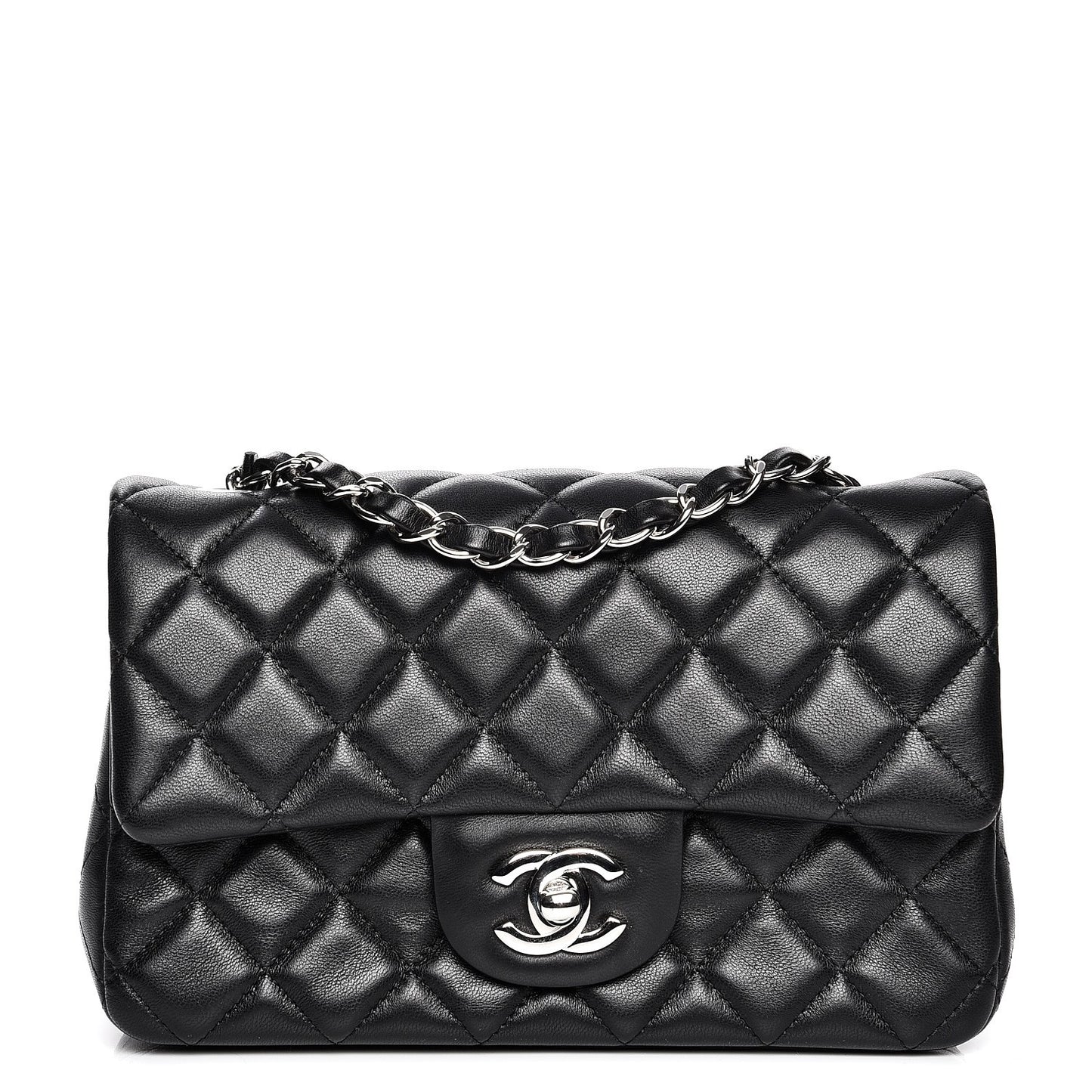 Lambskin Quilted Mini Rectangular Flap Black