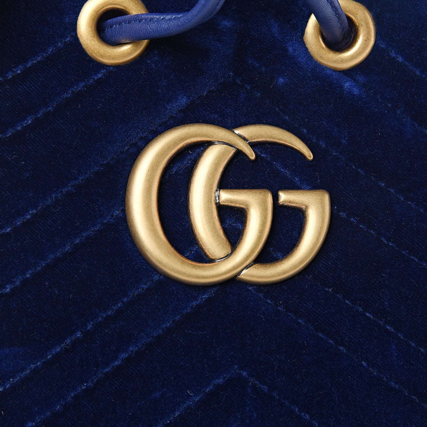 Velvet Matelasse GG Marmont Bucket Bag Cobalt Blue