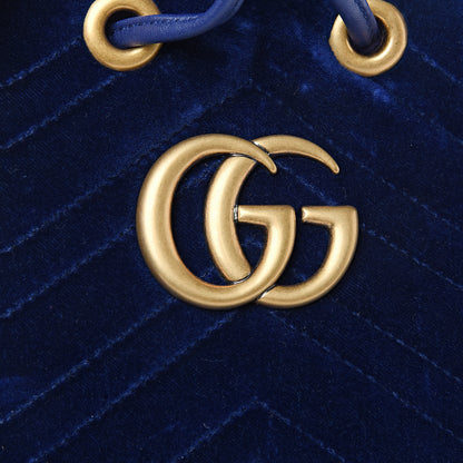 Gucci Velvet Matelasse GG Marmont Bucket Bag Cobalt Blue 7 of 10