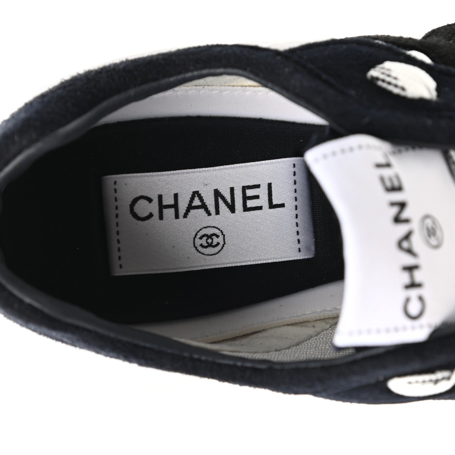 Chanel Fabric Suede Kidskin CC Sneakers 39.5 Navy White 7 of 9