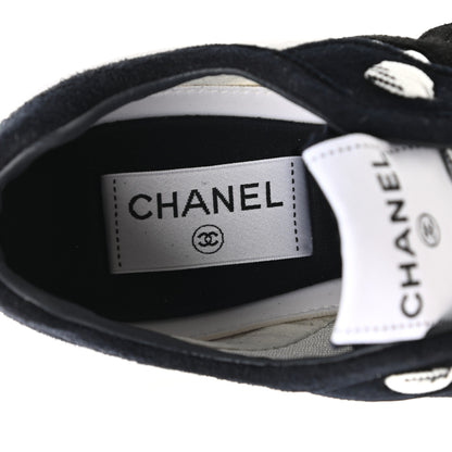 Chanel Fabric Suede Kidskin CC Sneakers 39.5 Navy White 7 of 9