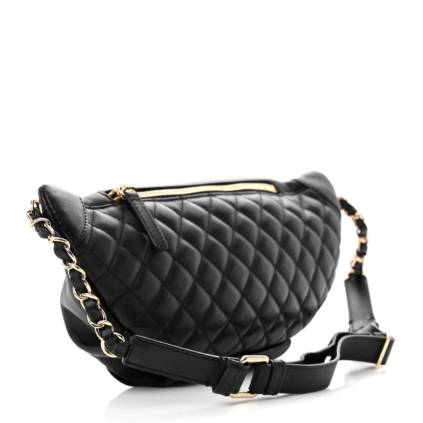 Lambskin Quilted Waist Bag Fanny Pack Black