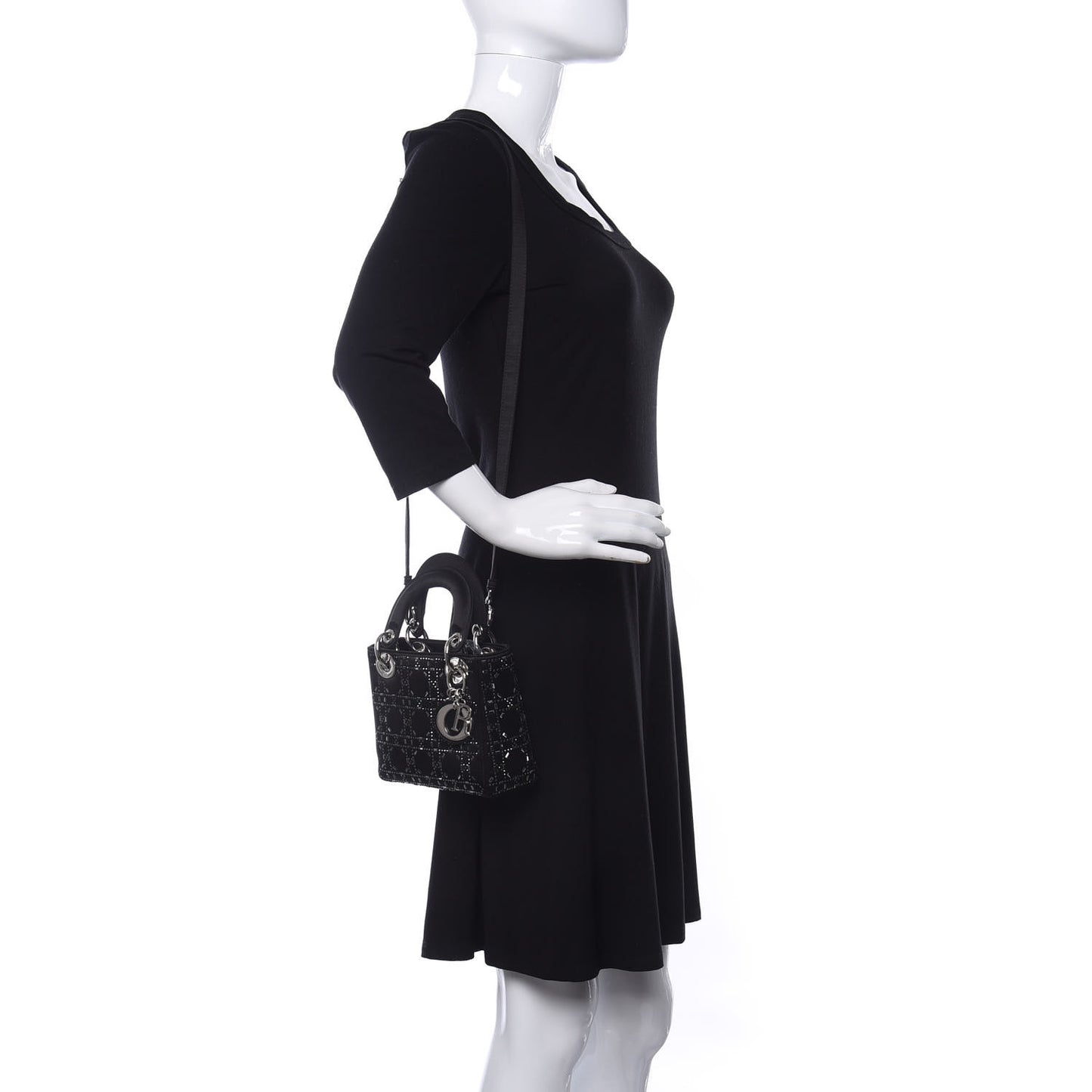 Satin Crystal Cannage Mini Lady Dior Black