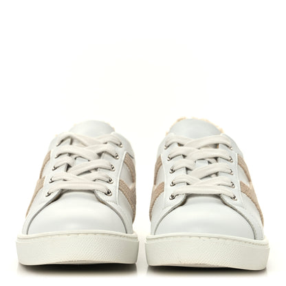 Hermes Calfskin Shearling Womens Avantage Sneakers 37.5 White Ecru 4 of 10