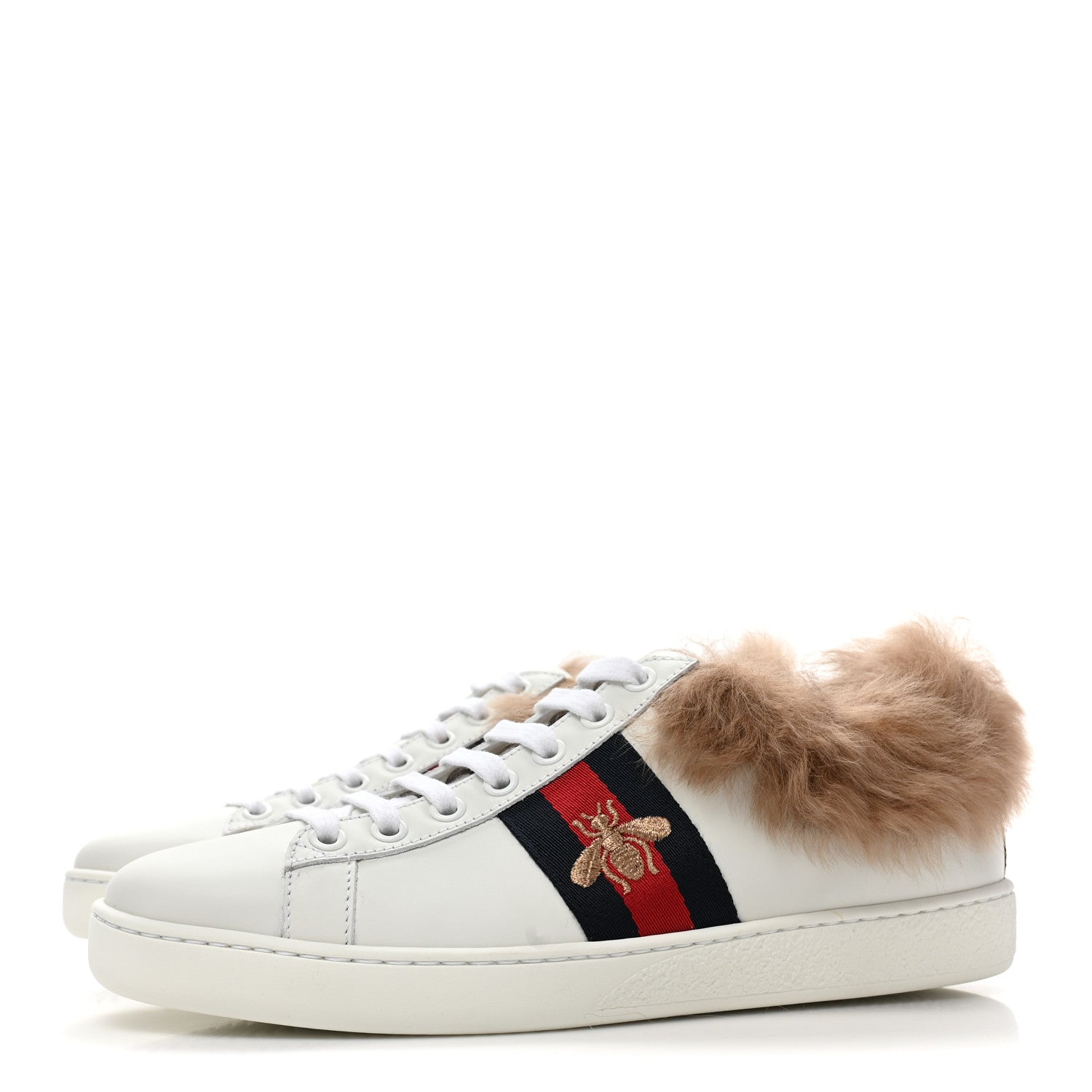 Gucci Calfskin Wool Web Bee Embroidered Womens Ace Sneakers 36 White 3 of 8