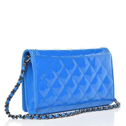 Chanel Patent Calfskin Quilted Boy Wallet On Removable Chain WOC Blue 3 of 8