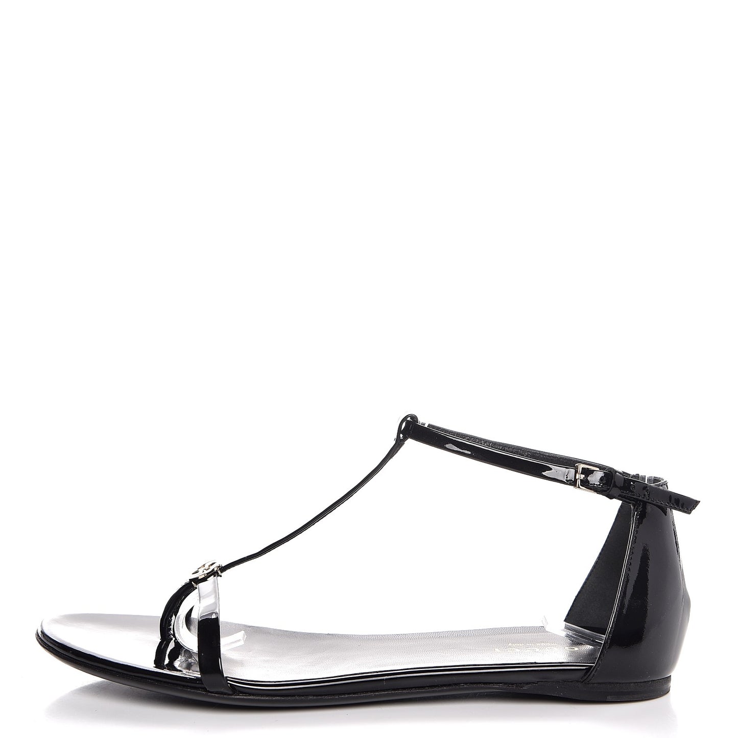 Patent GG T Strap Sandals 35 Black