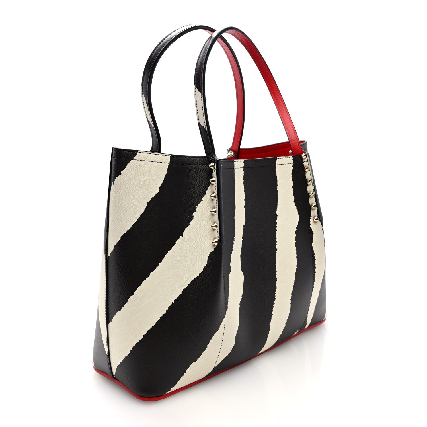 Christian Louboutin Calfskin Zebra Print Spiked Large Cabarock Shopper Tote Brown White 3 of 9