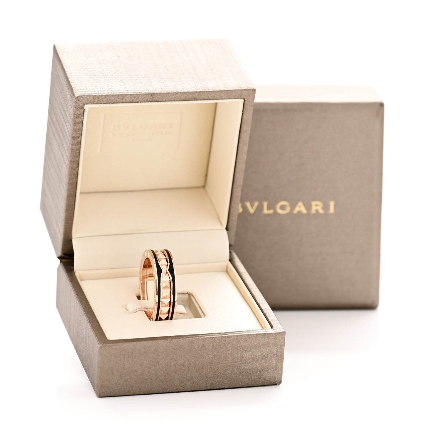 18K Rose Gold Black Ceramic B.Zero1 Rock One-Band Ring 60 9.25
