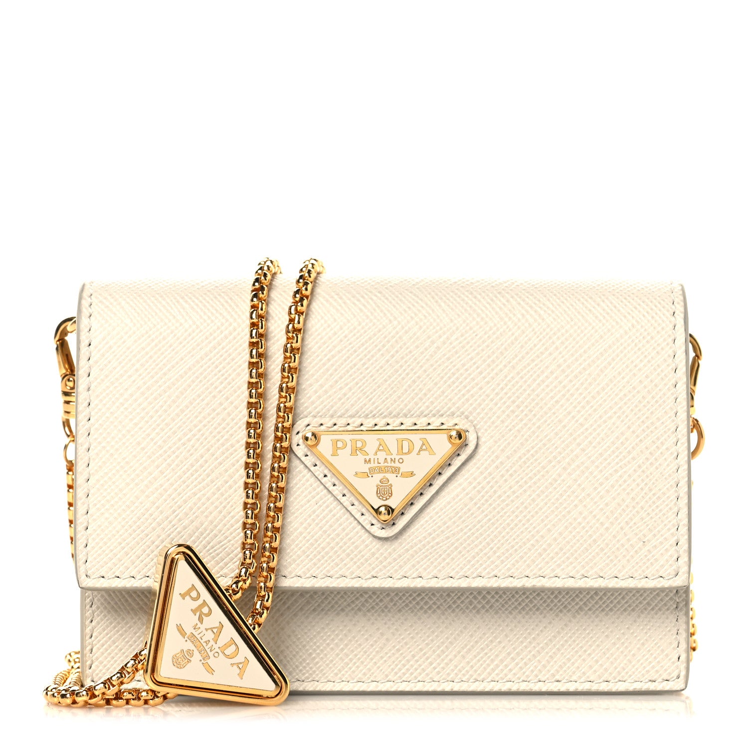 Prada Saffiano Card Holder With Chain Talco 1 of 9