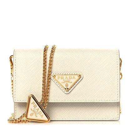 Prada Saffiano Card Holder With Chain Talco 1 of 9