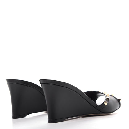 Valentino Garavani Calfskin Nappa Rockstud Wedge Sandals 39 Black 4 of 11