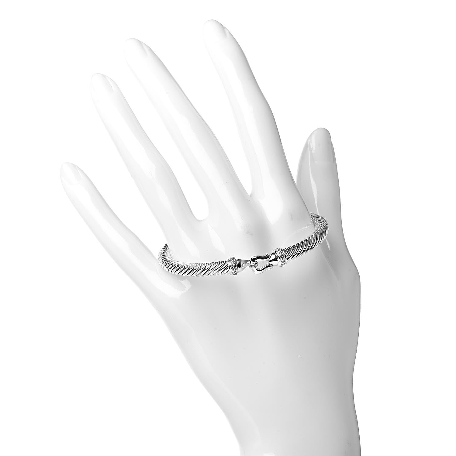 David Yurman Sterling Silver Diamond 5mm Cable Buckle Bracelet 2 of 5