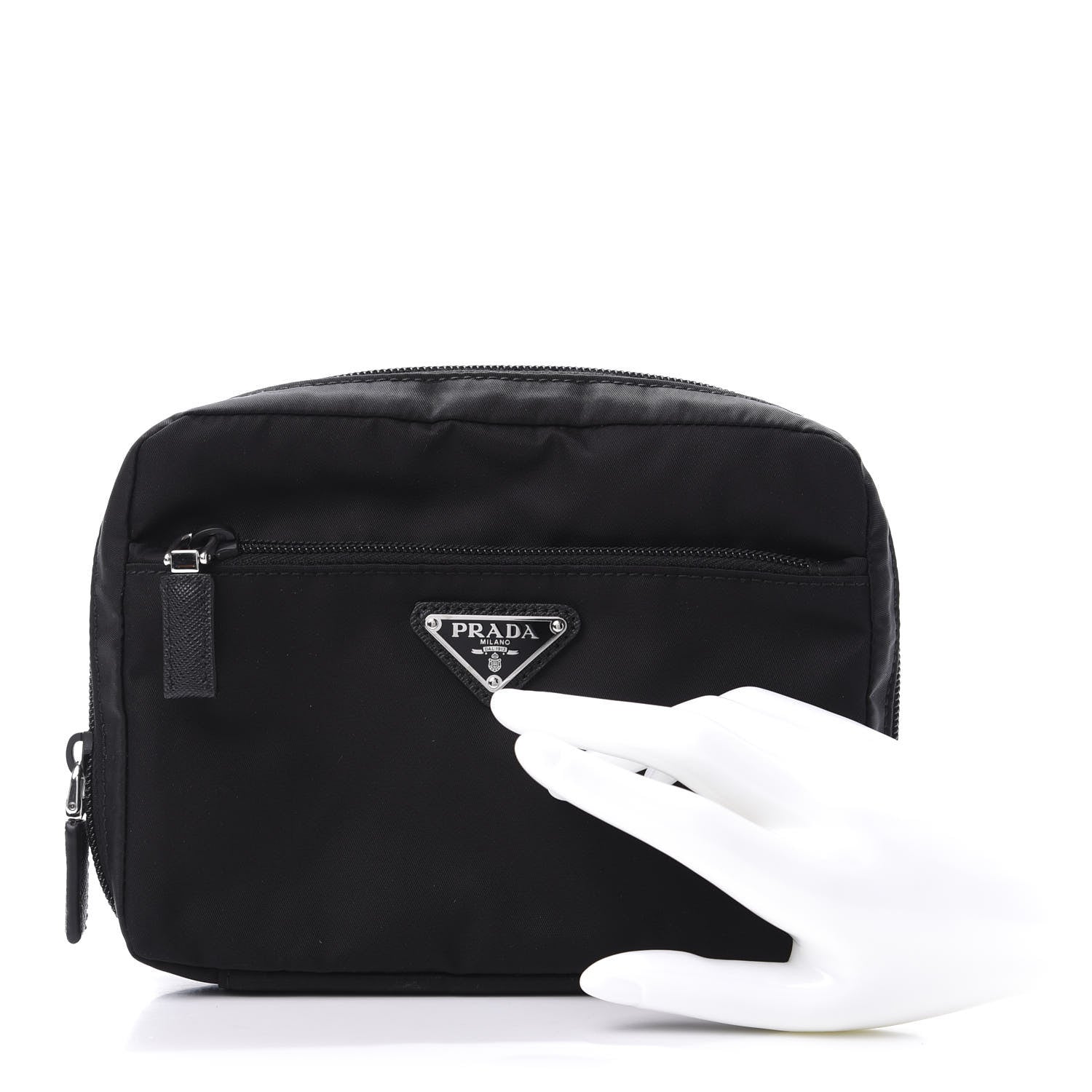 Prada Tessuto Nylon Saffiano Maniglia Pouch Black 2 of 6