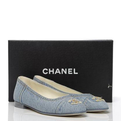 Chanel Denim CC Cap Toe Ballerina Flats 38 Light Blue 10 of 10