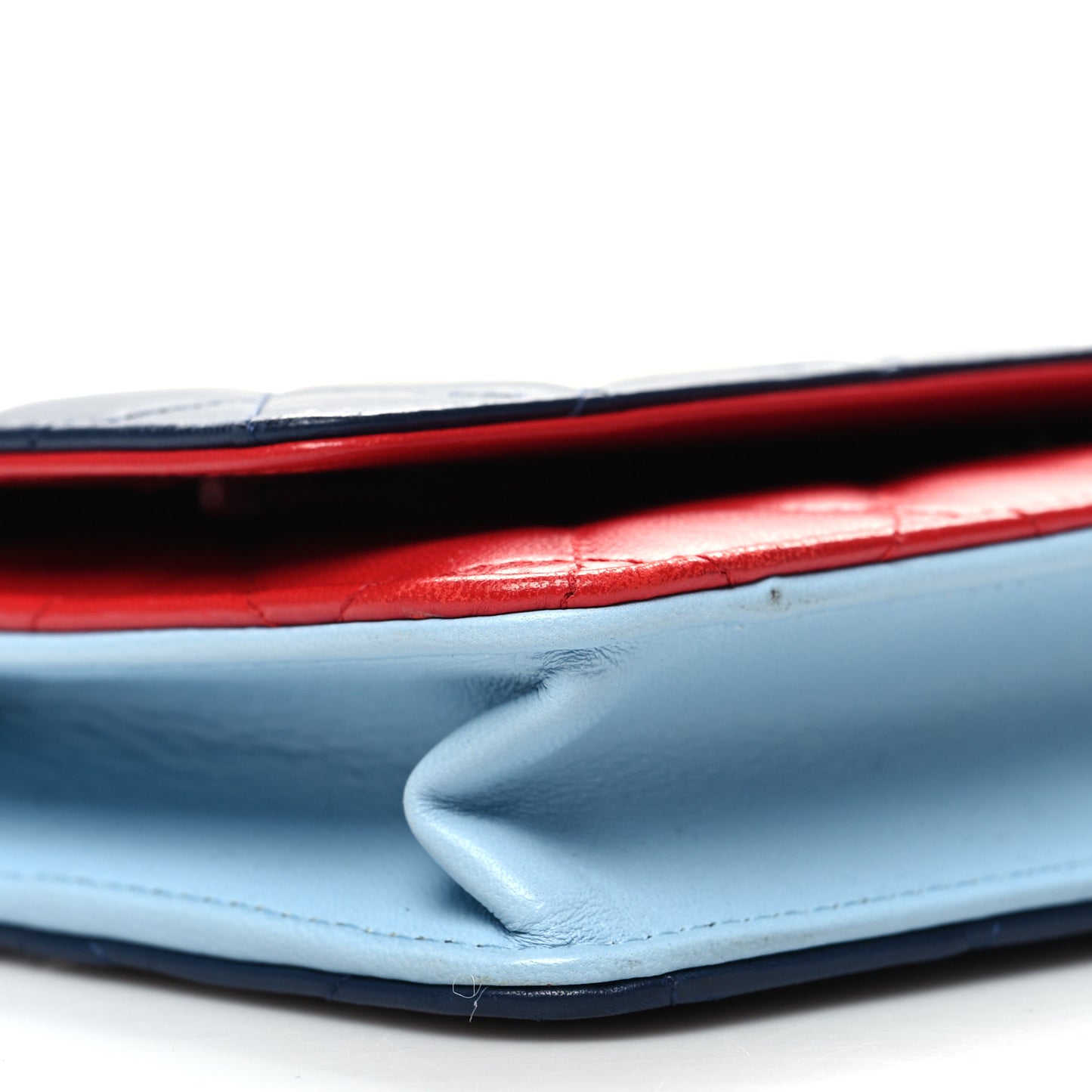 Lambskin Quilted Tri-Color Wallet On Chain WOC Red Blue