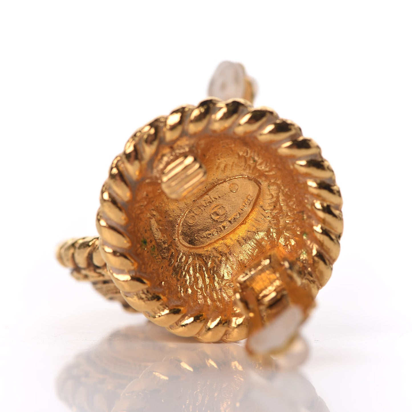 CC Button Clip On Earrings Gold