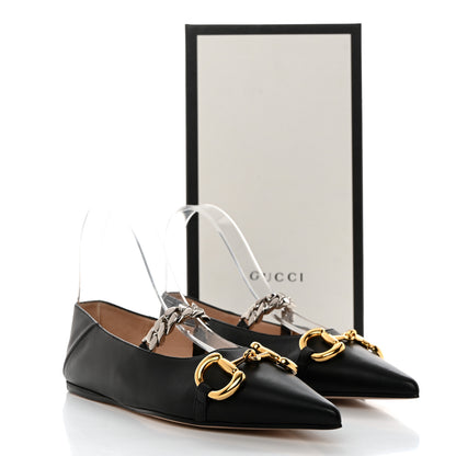 Gucci Nappa Lumiere Deva Horsebit Chain Embellished Flats 36.5 Black 9 of 9