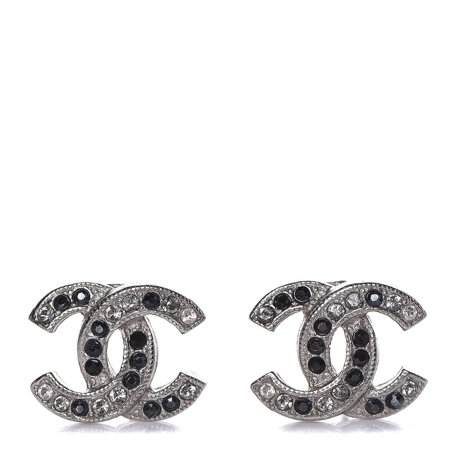 Chanel Crystal CC Earrings Silver Black 1 of 5