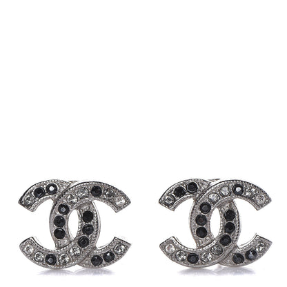 Chanel Crystal CC Earrings Silver Black 1 of 5