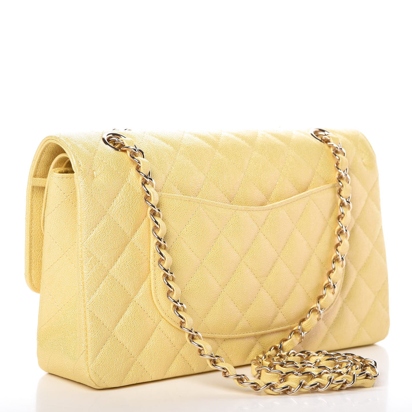 Iridescent Caviar Quilted Medium Double Flap Yellow
