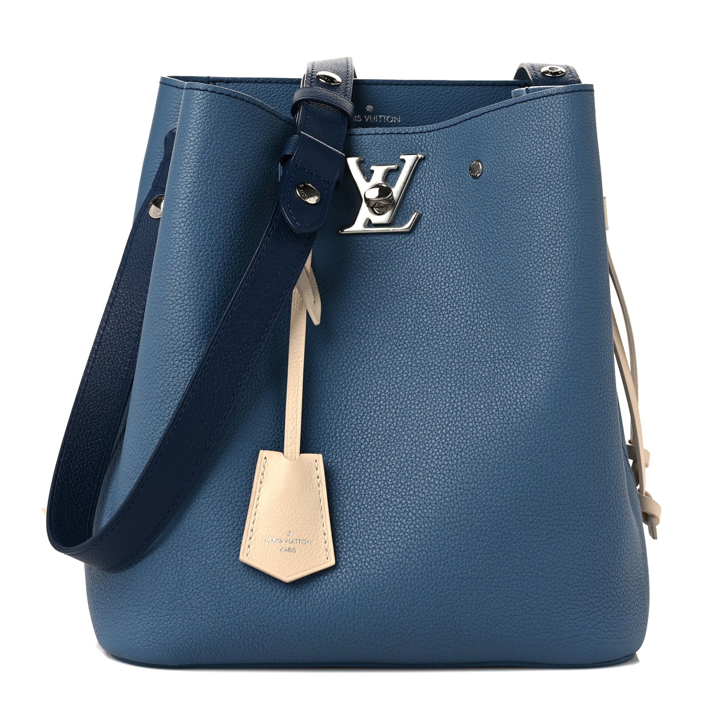 Calfskin Lockme Bucket Blue Jean