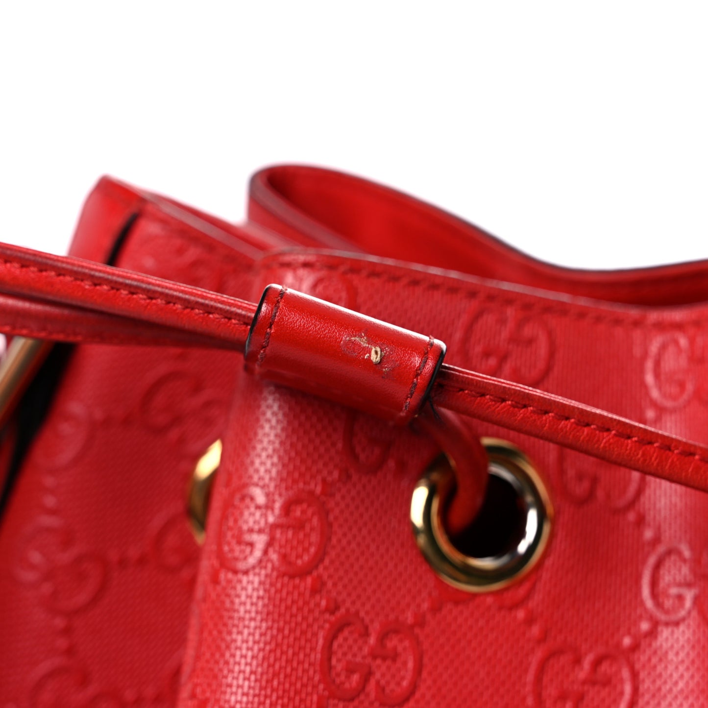 Bright Diamante GG Monogram Studded Medium Bucket Bag Red