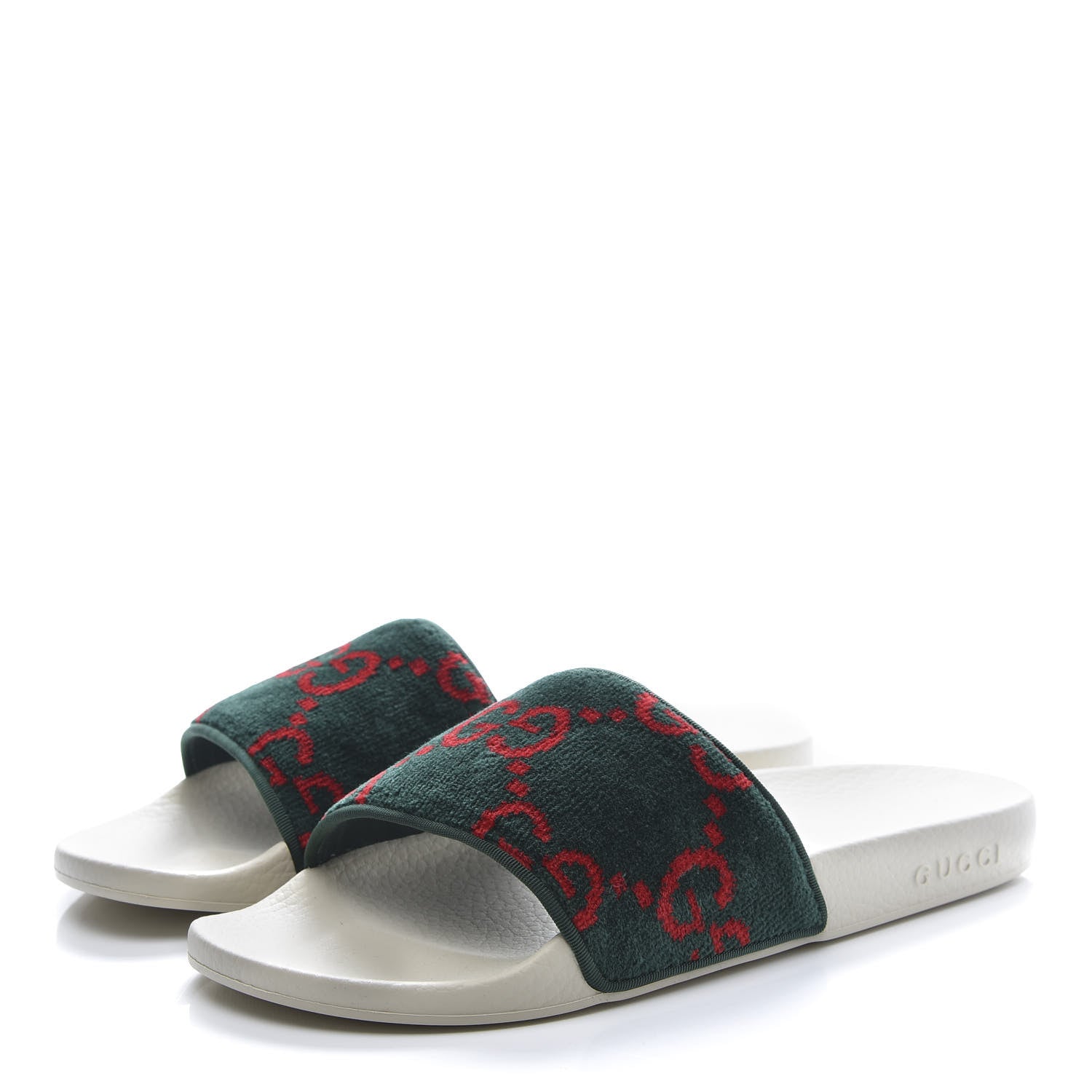 Gucci Velvet GG Monogram Slide Sandals 41 Green Red 3 of 9