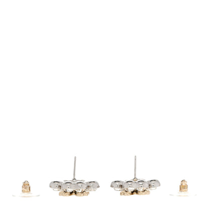 Chanel Crystal CC Clover Drop Earrings Silver Gold 3 of 5