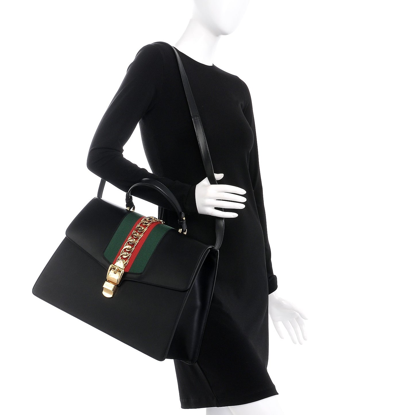 Calfskin Maxi Sylvie Top Handle Bag Black
