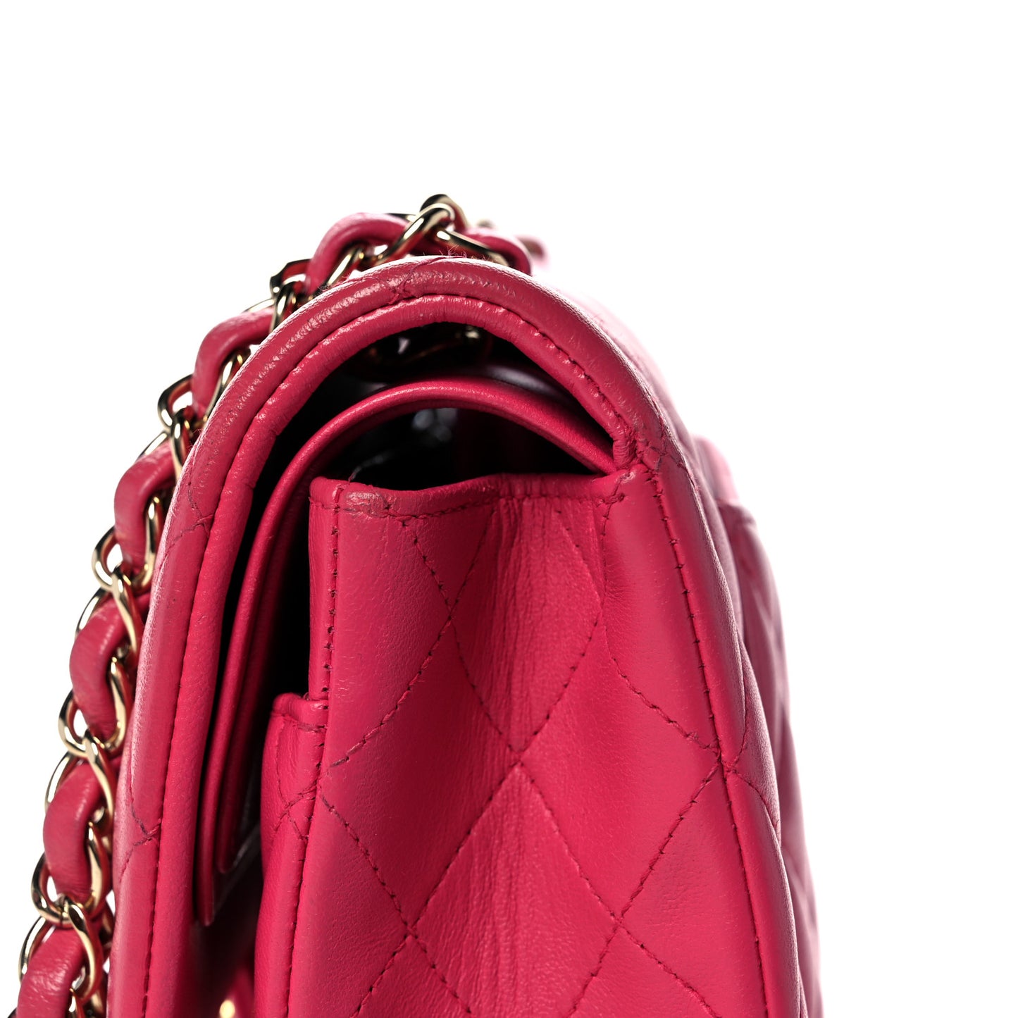 Lambskin Quilted Medium Double Flap Dark Pink