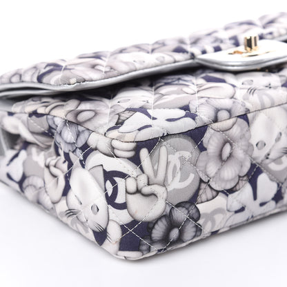 Chanel Nylon Quilted Medium Cat Emoticon Double Flap Navy Grey Ecru 8 of 13