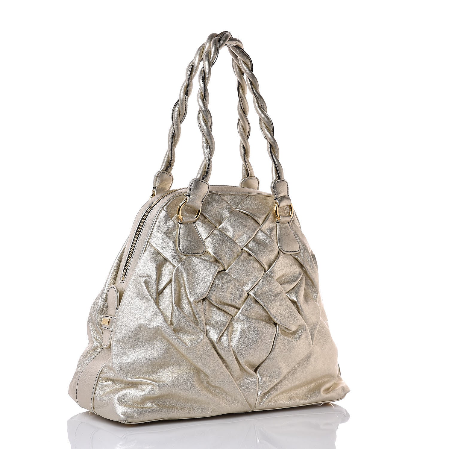 Valentino Garavani Metallic Grained Calfskin Woven Couture Bag Gold 3 of 6