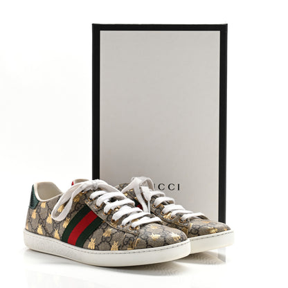 Gucci GG Supreme Monogram Bees Ayers Web Womens Ace Sneakers 37.5 Beige Oro Green Red 10 of 10