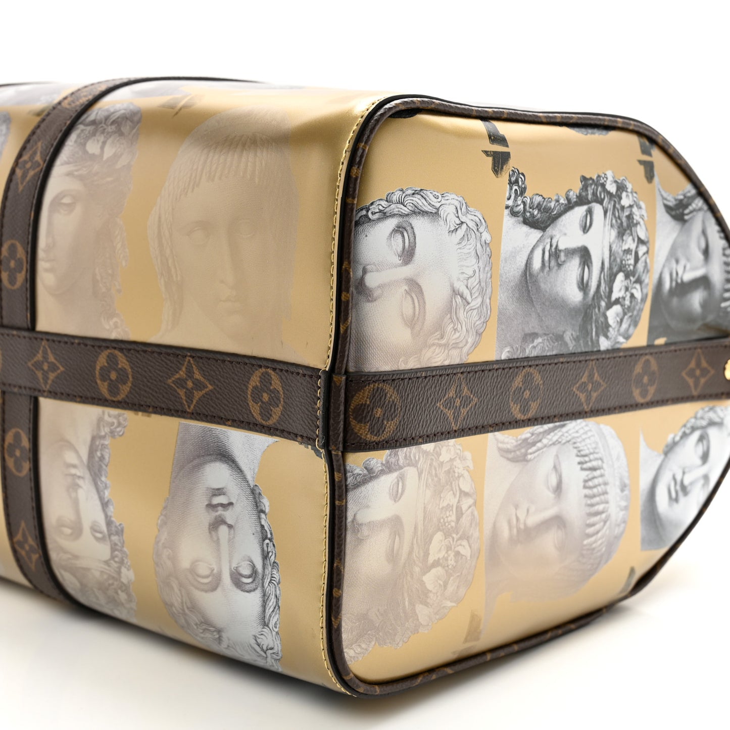 X FORNASETTI Calfskin Fornasetti Keepall Bandouliere 45 Gold