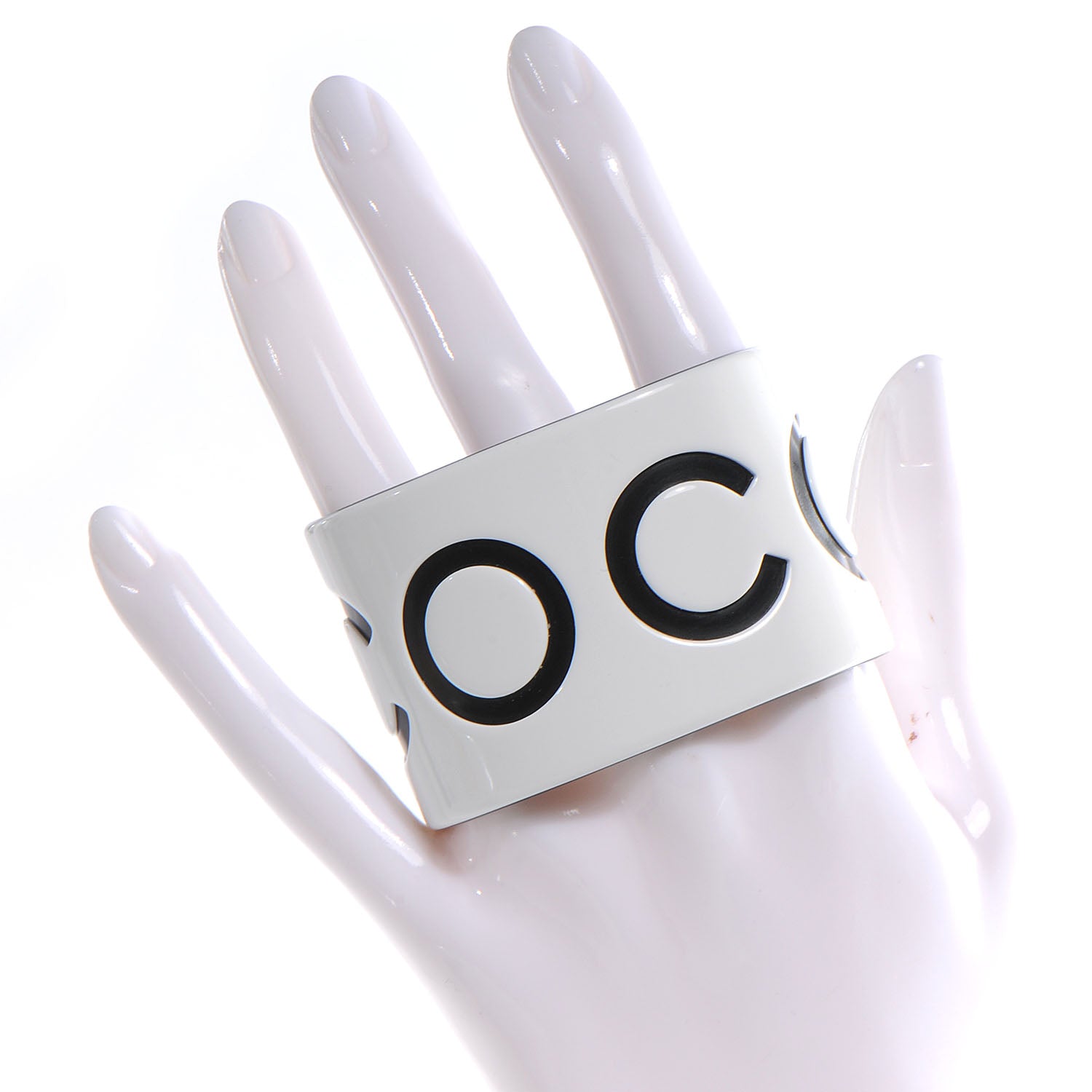 Chanel Resin Coco Wide Cuff Black White 2 of 5