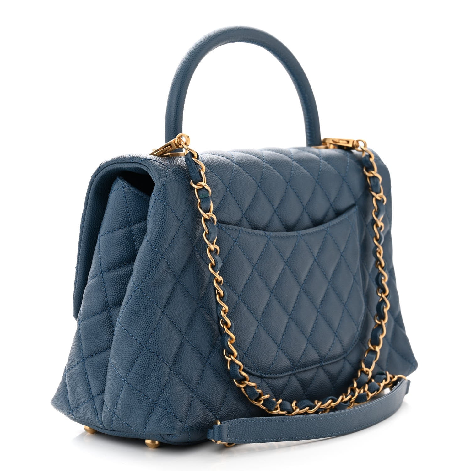 Chanel Caviar Quilted Small Coco Handle Flap Blue 3 of 13