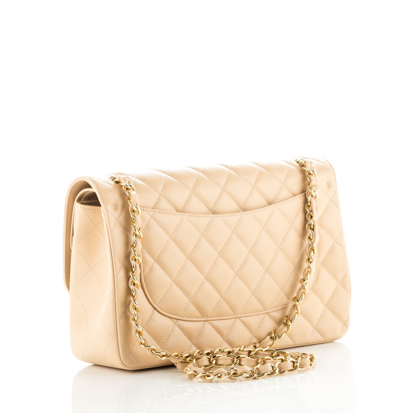 Caviar Quilted Jumbo Double Flap Beige Clair
