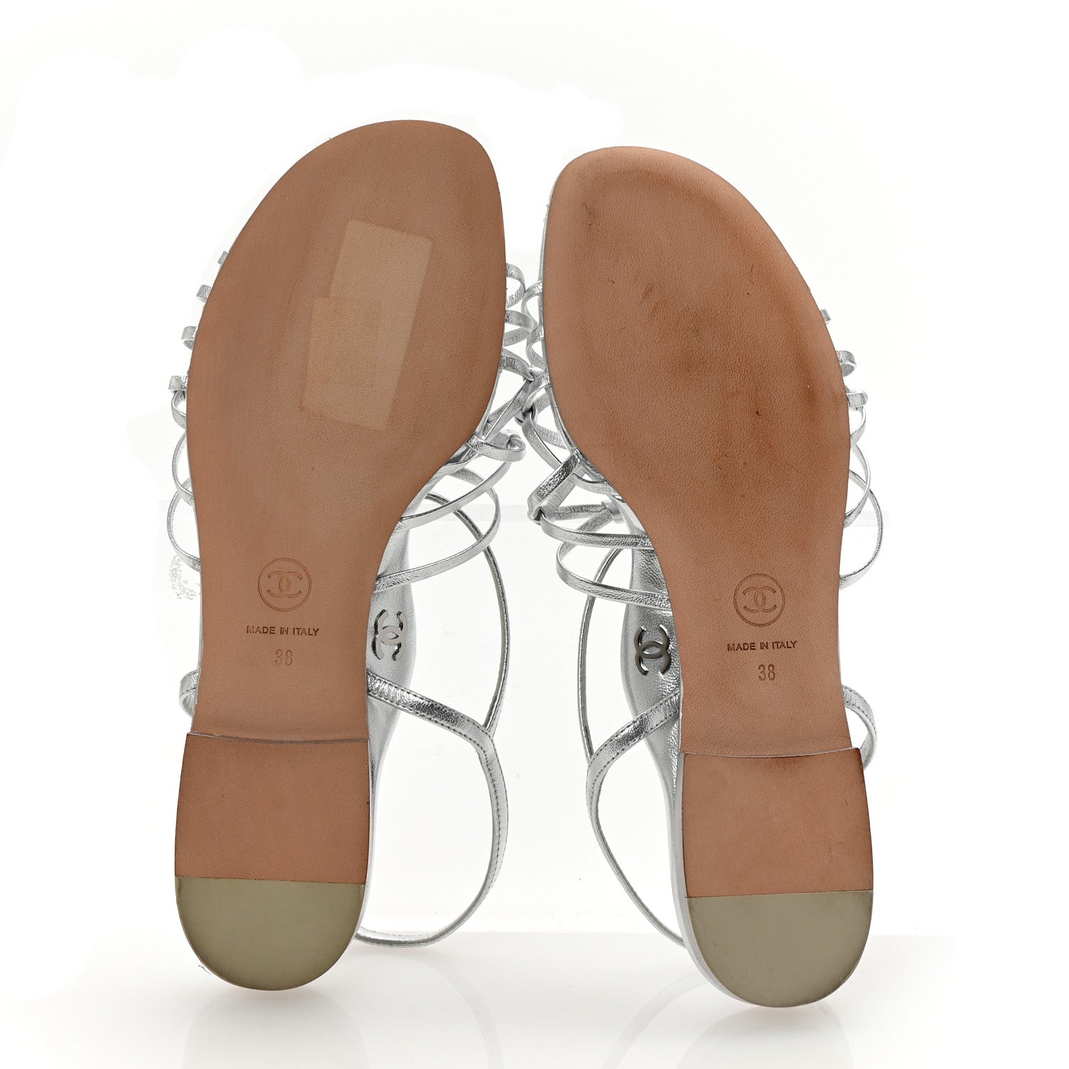Chanel Laminated Lambskin CC Sandals 38 Silver 6 of 8