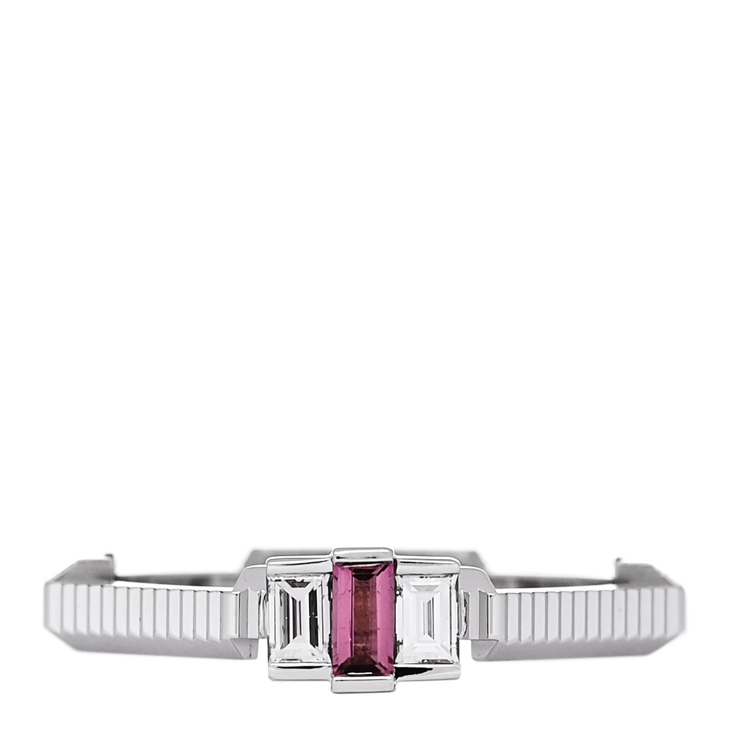 Gucci 18K White Gold Diamond Rubelite Link to Love Ring 54 6.75 1 of 7