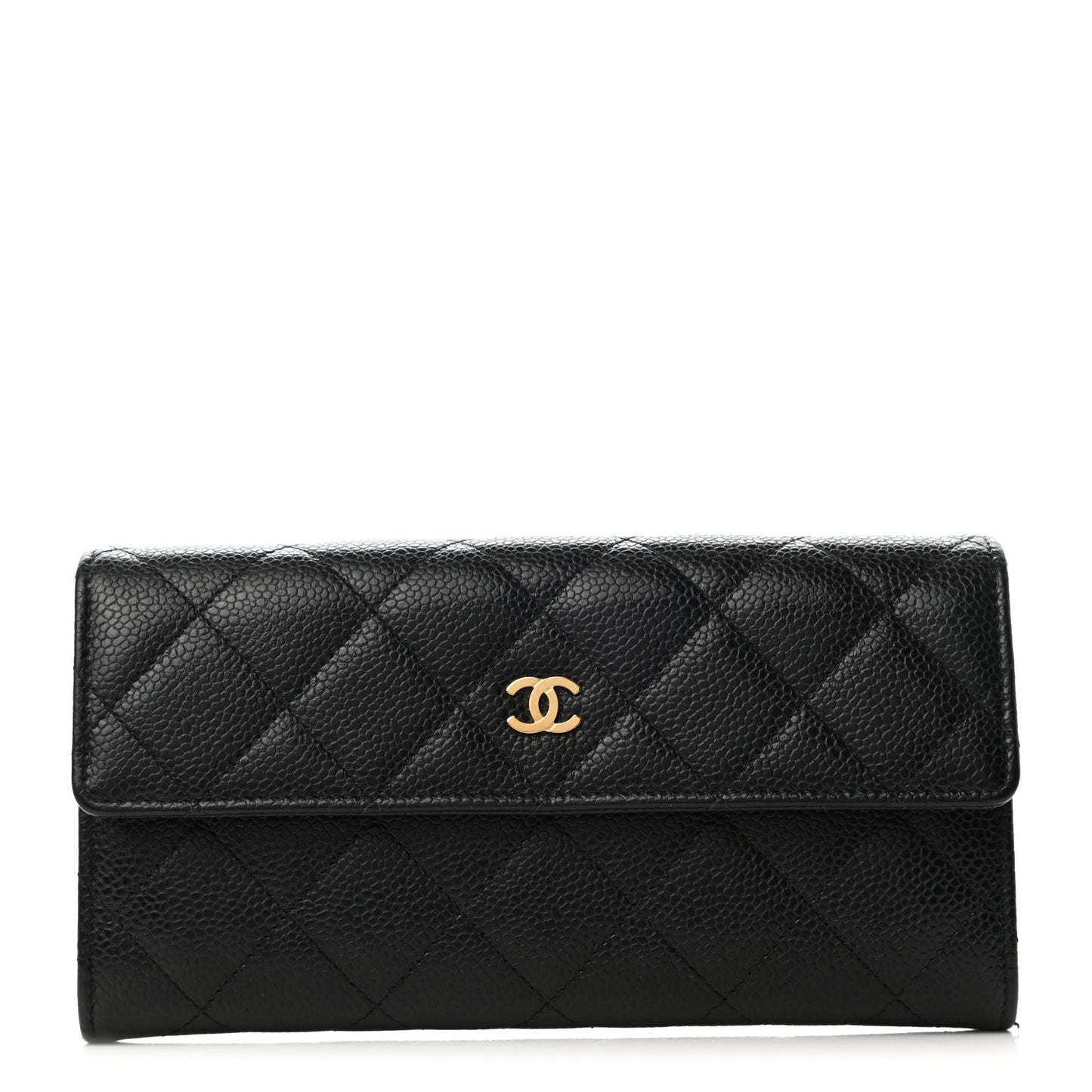 Caviar Quilted Large Gusset Flap Wallet Black
